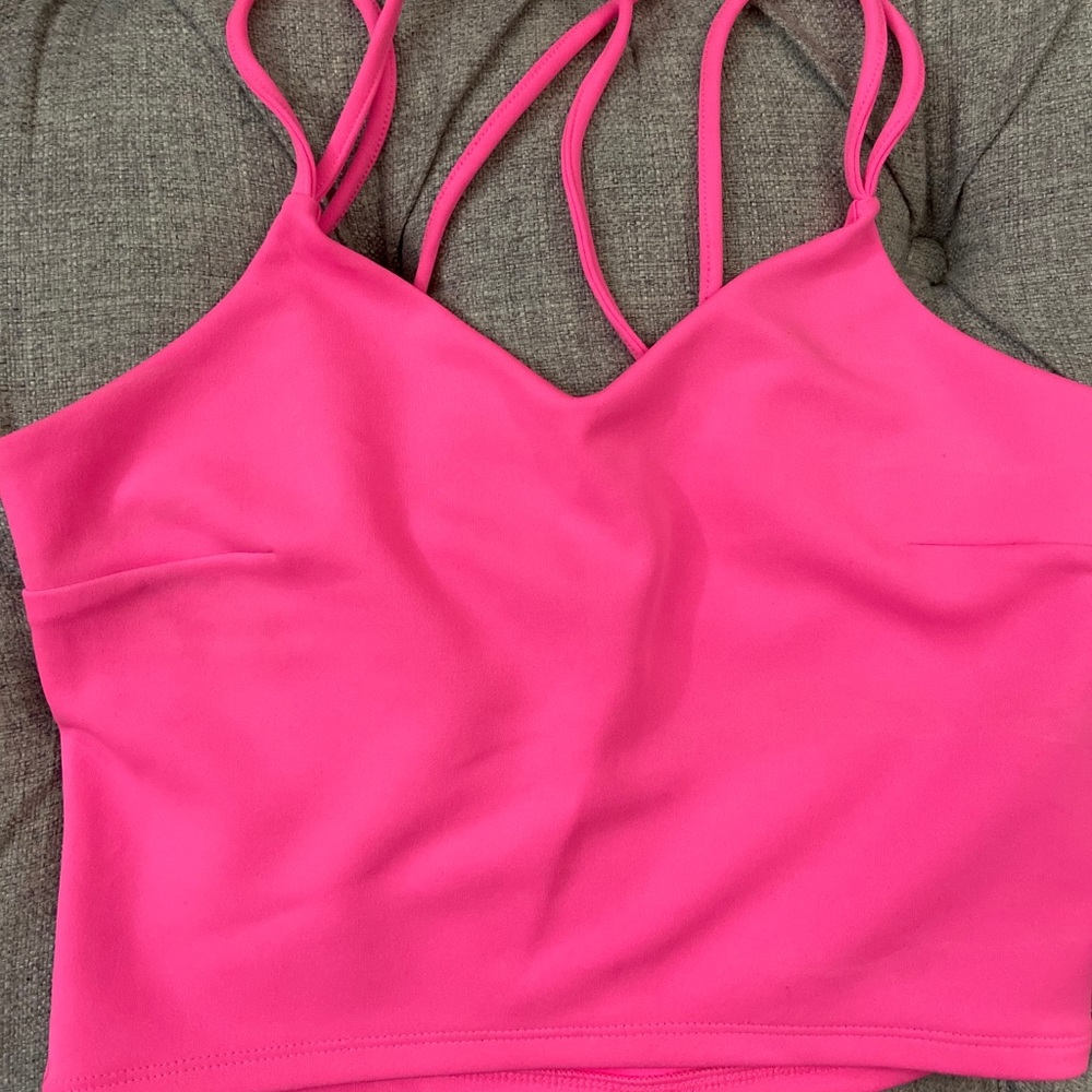 Hot pink crossed back crop top